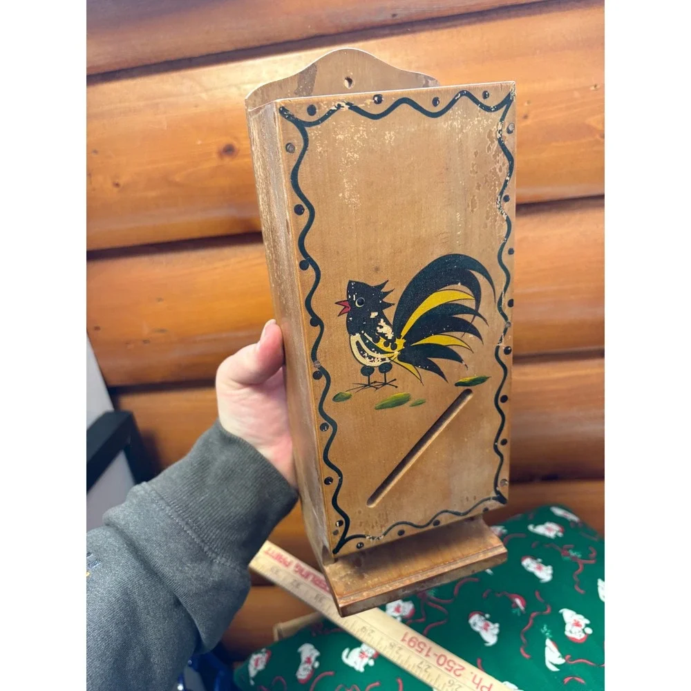 Vintage Woodpecker Woodware Match Holder Rooster Japan Folk Art Kitchen‎ Decor